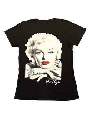 Marilyn Monroe Red Lips Sexy Graphic Tee Black T-Shirt Size S M Top Cotton